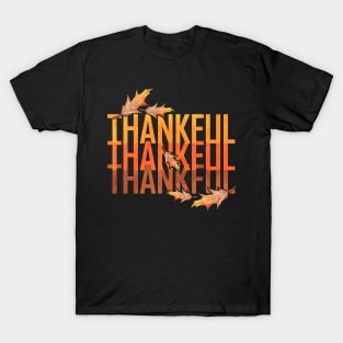 Vintage Brown Leaves Thankful Logo For Thanksgiving T-Shirt